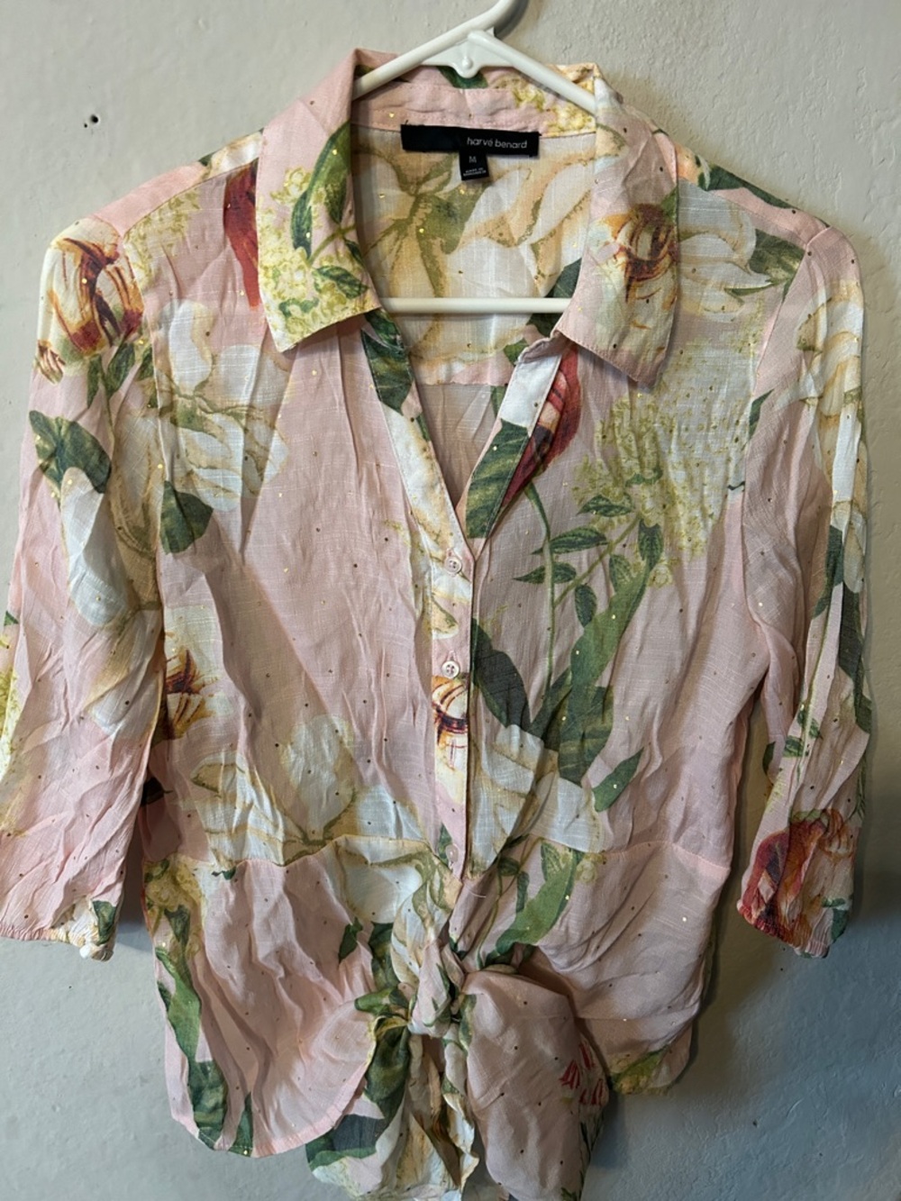 Harve Benard Pink Floral Button-Front Tie-Hem Blouse